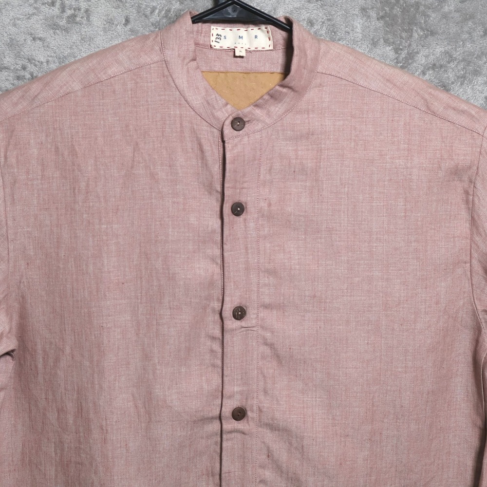 SMR Days Shirt Mens XL Pink Linen Long Sleeve Grandad Collar Heavy Preppy Casual